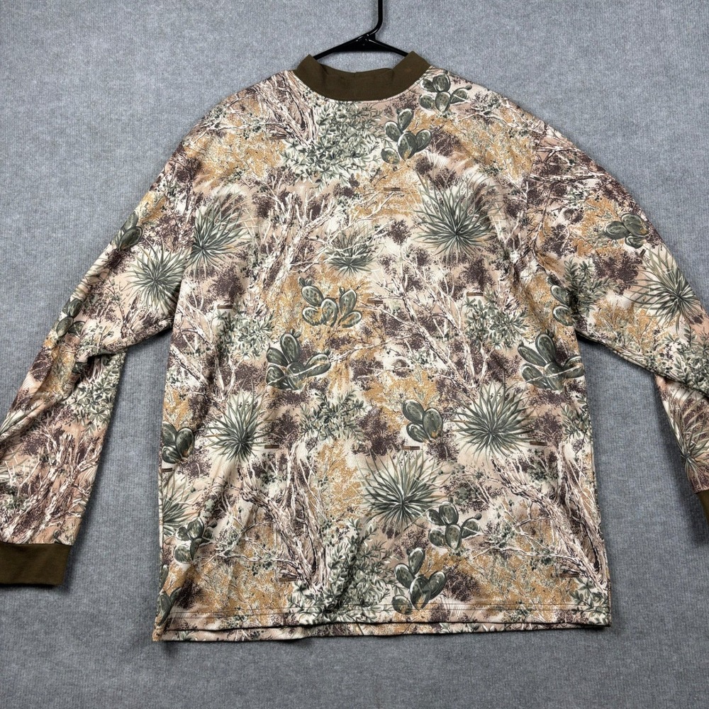 Vintage Game Guard Desert Camo Long Sleeve Shirt Mock Neck Cactus Print Large